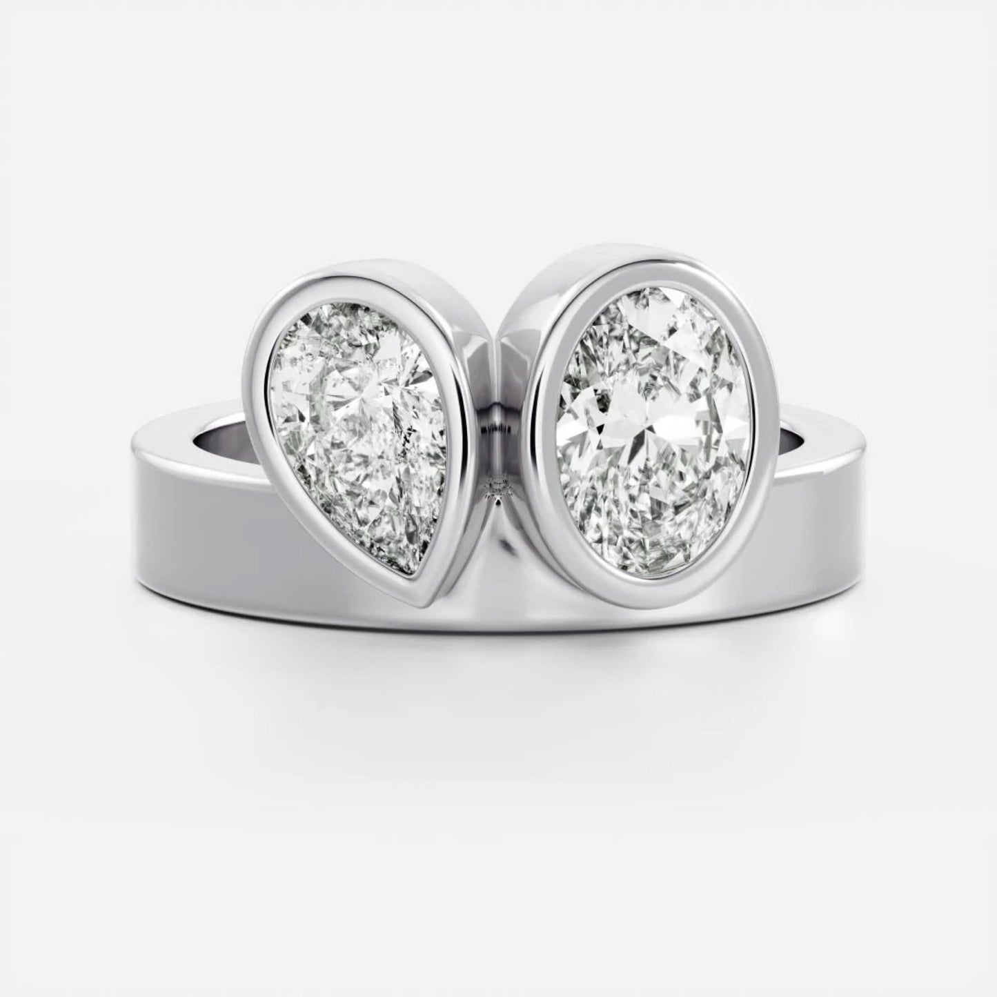 1.0 - 3.5 CT Oval & Pear Lab Grown Diamond Bezel Double Engagement Ring