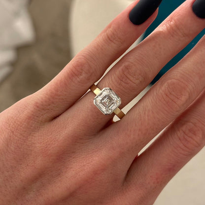 1.0-3.0 CT Asscher Lab Grown Diamond bezel Setting Engagement Ring