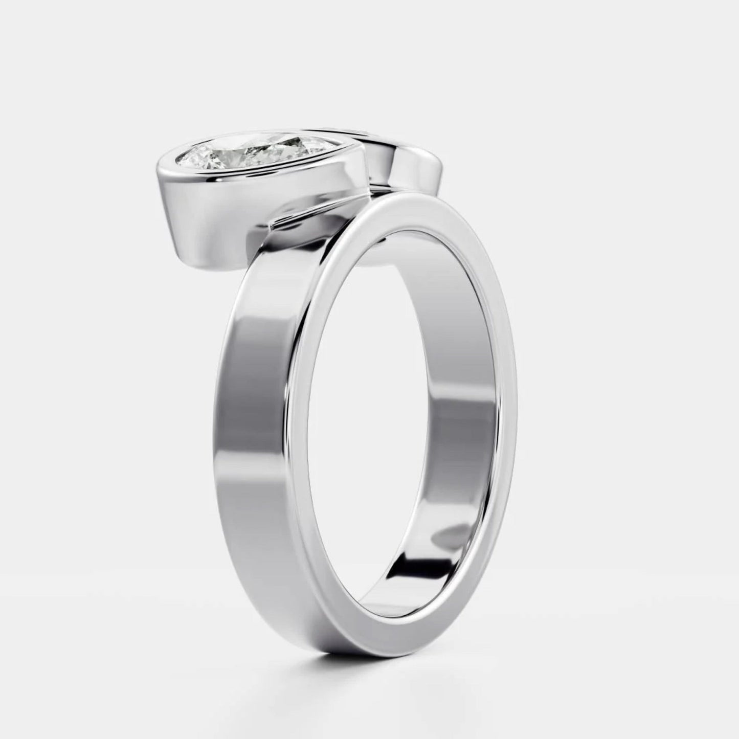 1.0 - 3.5 CT Oval & Pear Lab Grown Diamond Bezel Double Engagement Ring