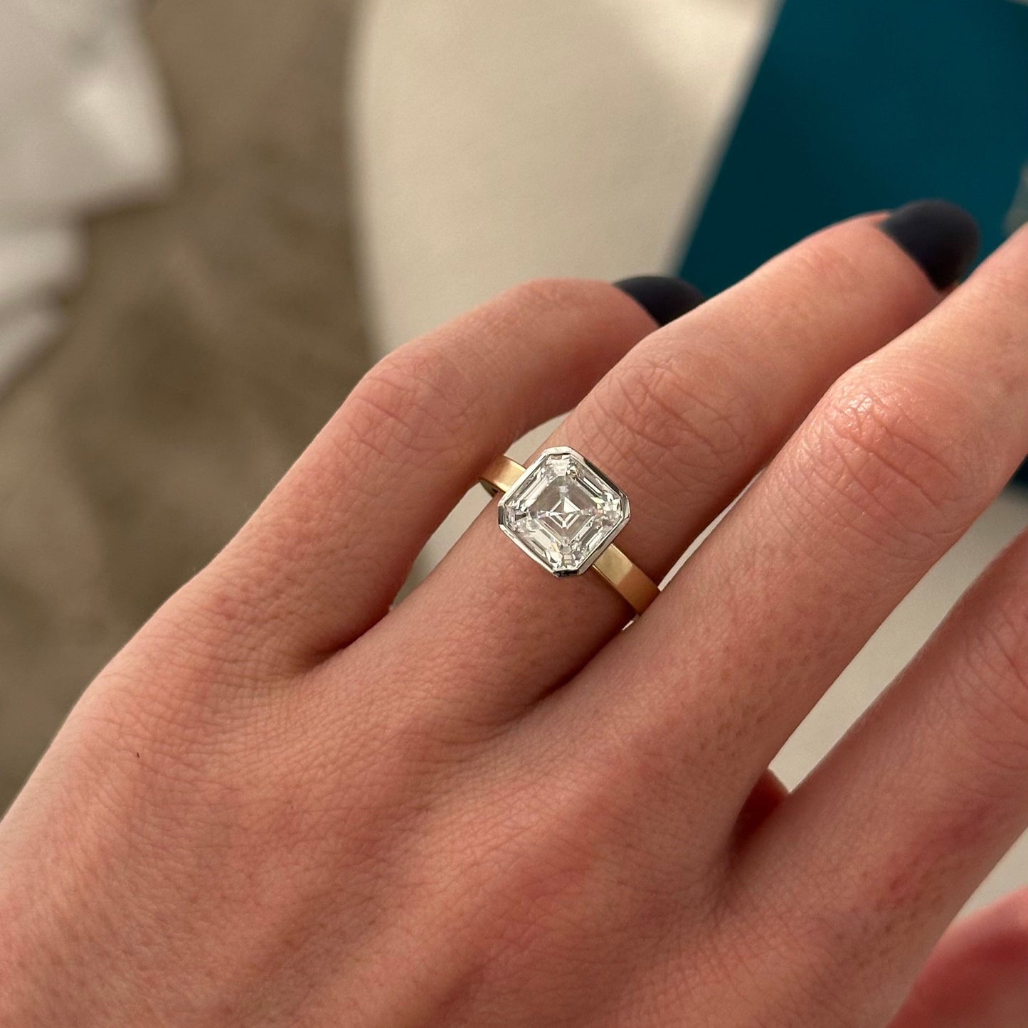 1.0-3.0 CT Asscher Lab Grown Diamond bezel Setting Engagement Ring
