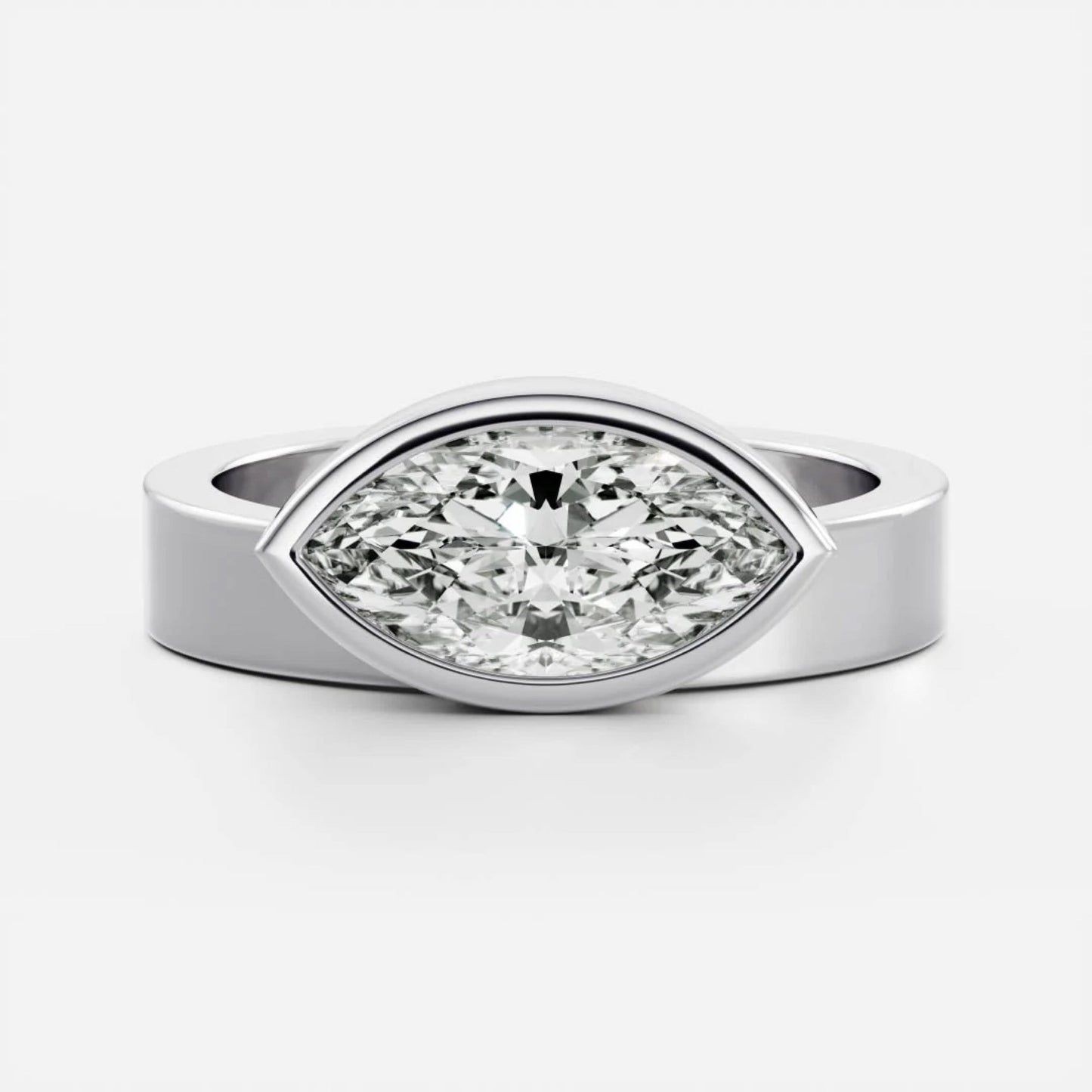 1.0 - 3.5 CT East West Marquise Lab Grown Diamond Bezel Engagement Ring