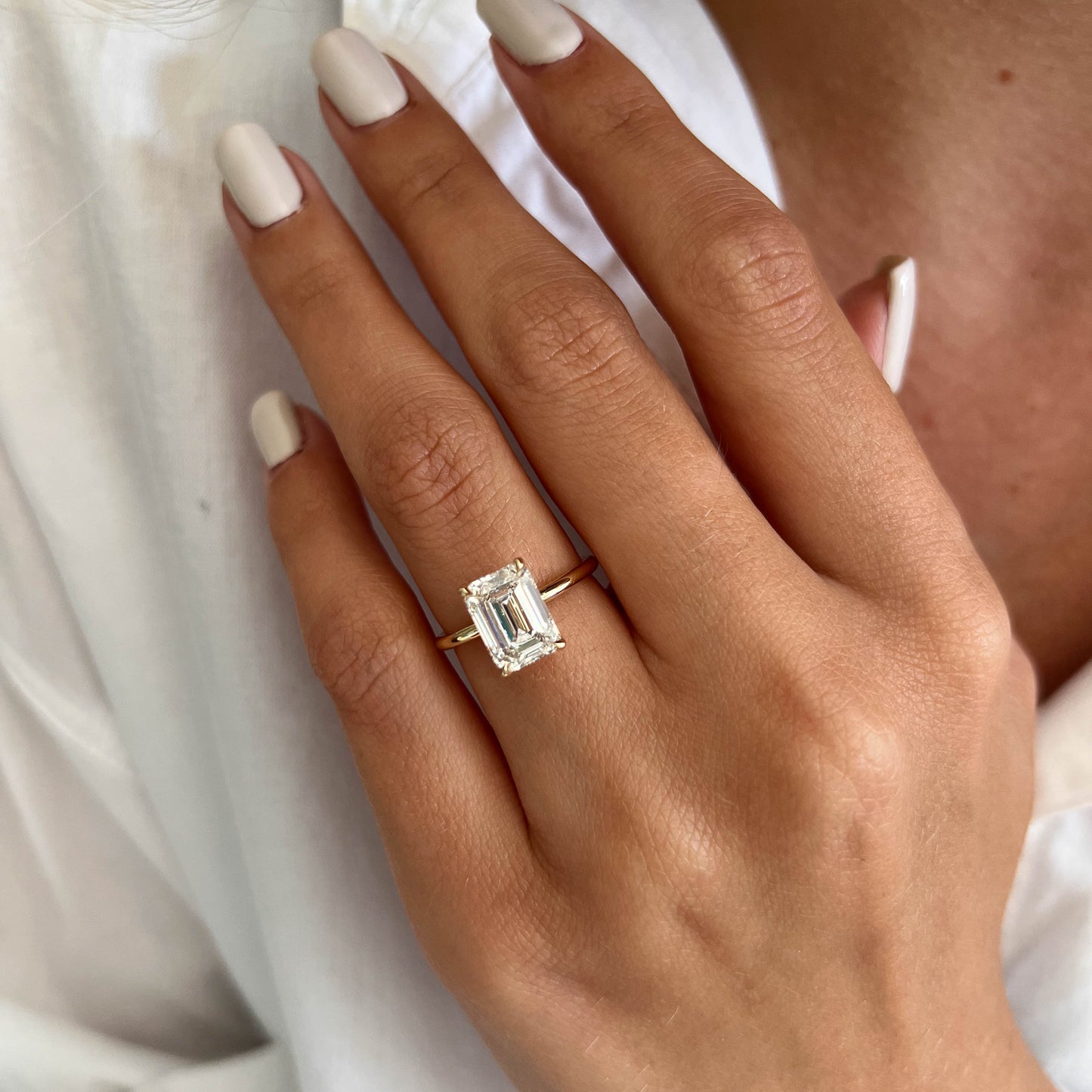 1.0-3.0 CT Emerald Lab Grown Diamond  Solitaire Engagement Ring