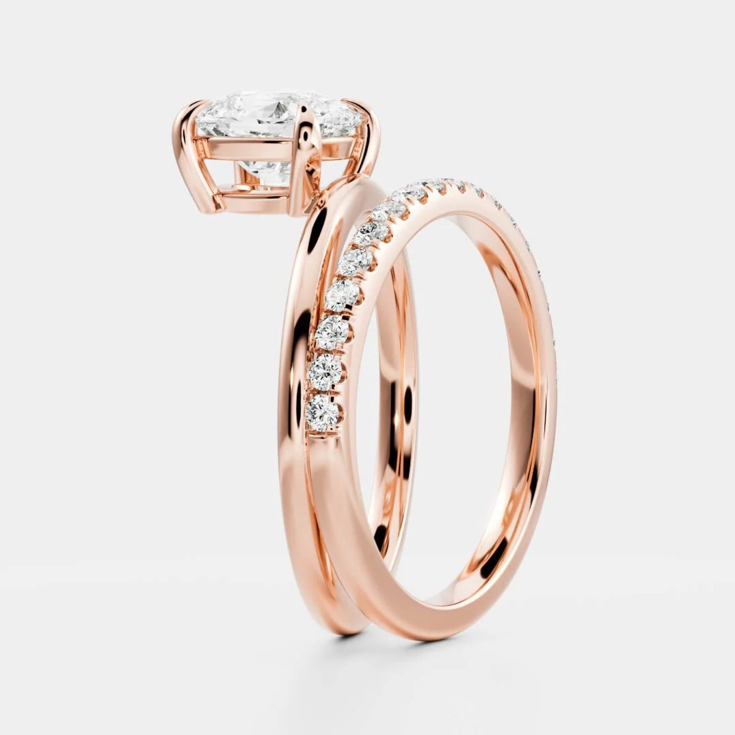 1.0-3.5 CT Elongated Cushion Lab Grown Diamond Double Band Engagement Ring