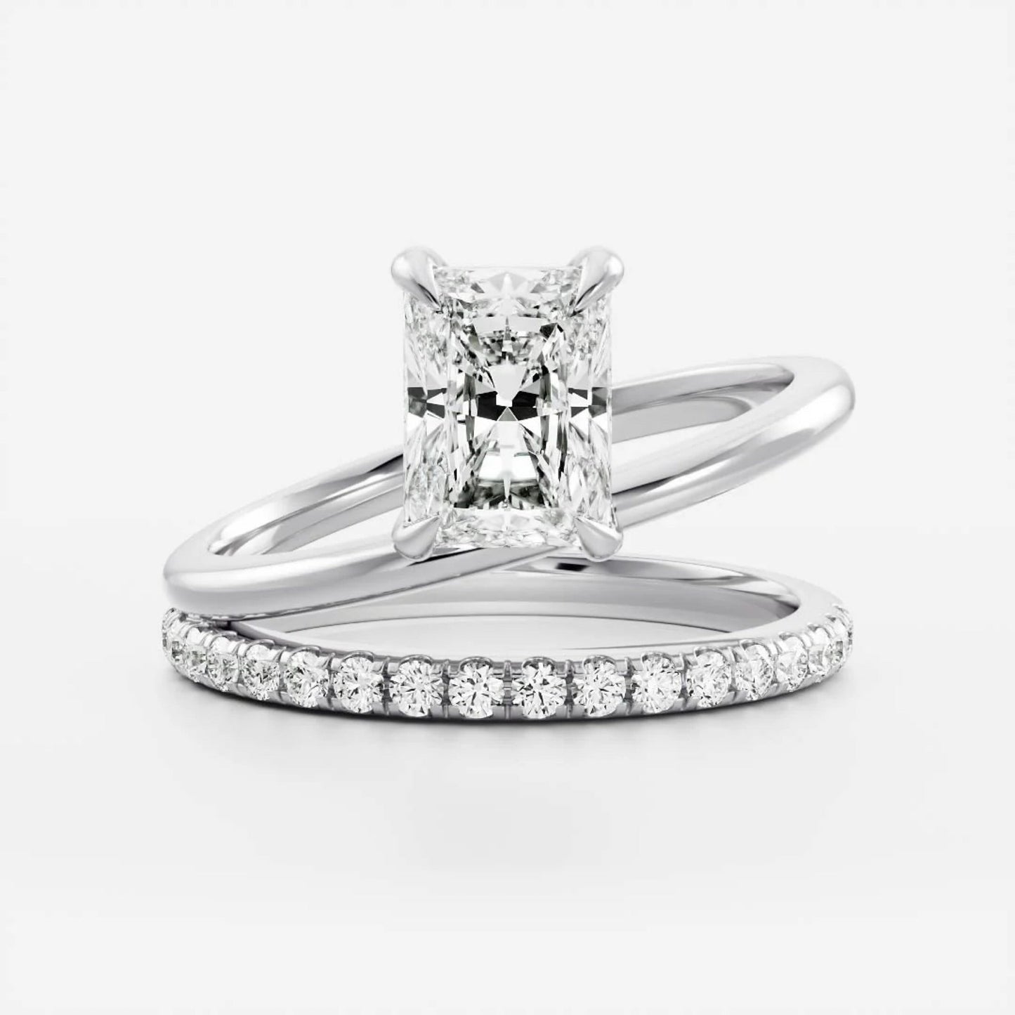 1.0-3.5 CT Radiant Lab Grown Diamond Double Band Engagement Ring