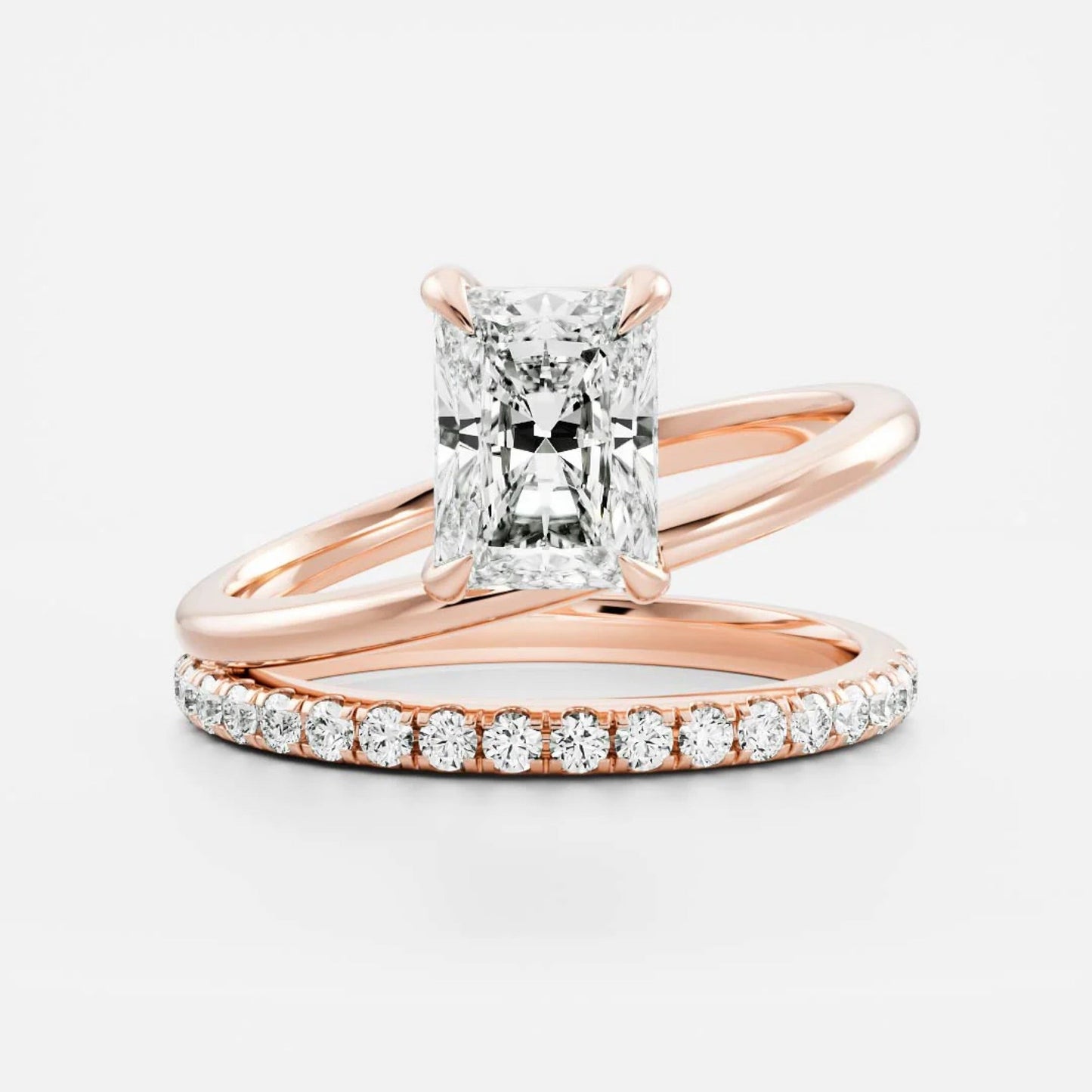 1.0-3.5 CT Radiant Lab Grown Diamond Double Band Engagement Ring