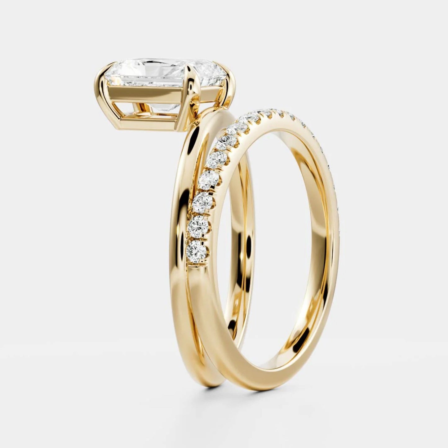 1.0-3.5 CT Radiant Lab Grown Diamond Double Band Engagement Ring
