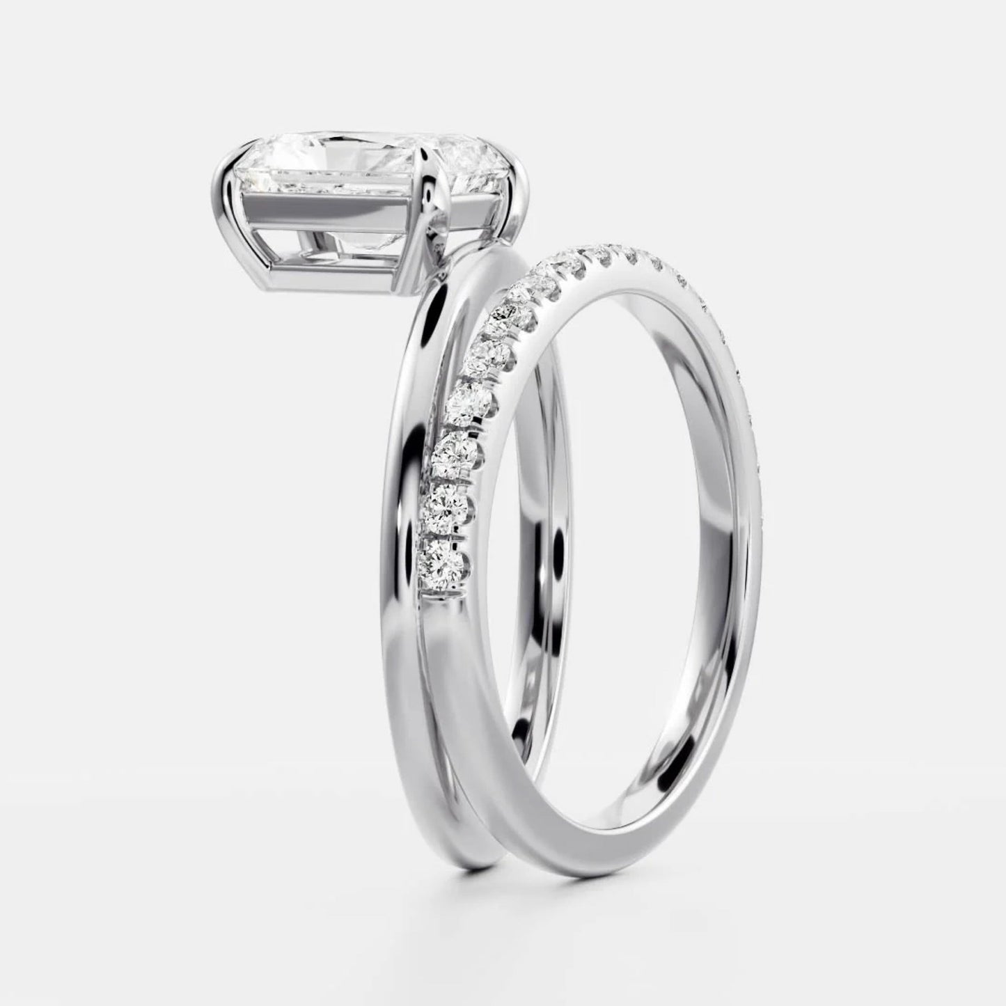 1.0-3.5 CT Radiant Lab Grown Diamond Double Band Engagement Ring