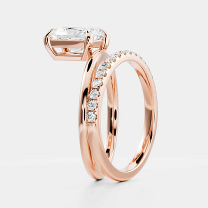 1.0-3.5 CT Radiant Lab Grown Diamond Double Band Engagement Ring
