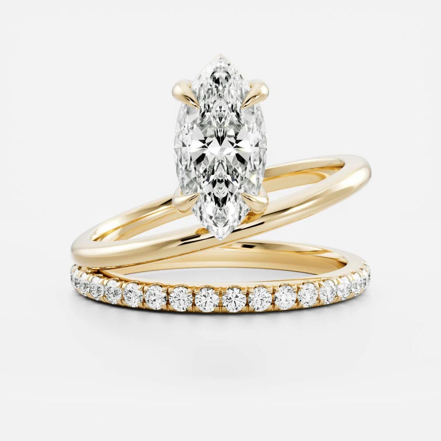 1.0-3.5 CT Marquise Lab Grown Diamond Double Band Engagement Ring