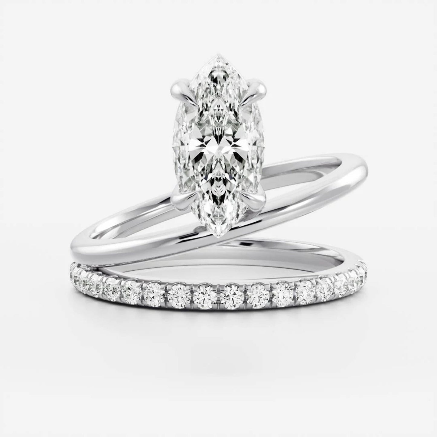 1.0-3.5 CT Marquise Lab Grown Diamond Double Band Engagement Ring