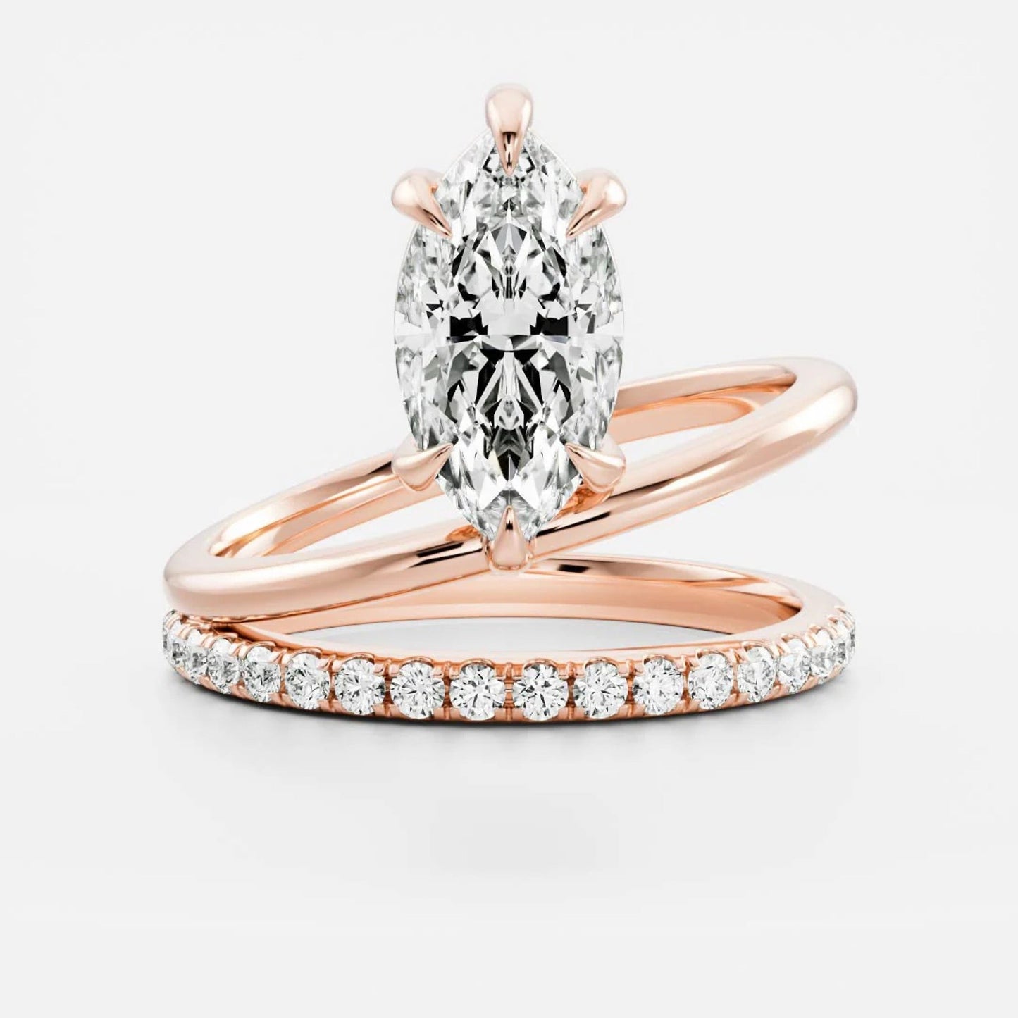 1.0-3.5 CT Marquise Lab Grown Diamond Double Band Engagement Ring