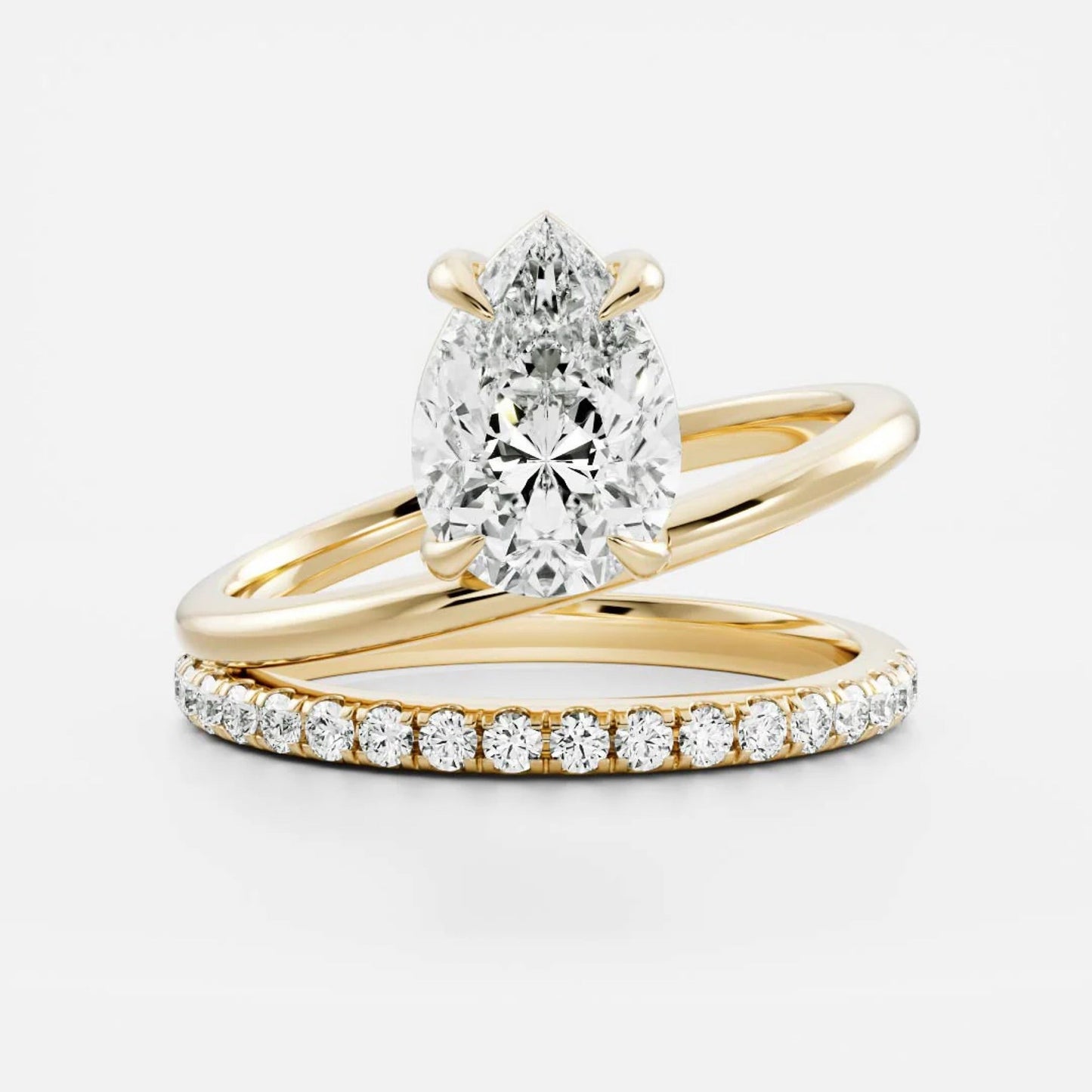 1.0-3.5 CT Pear Lab Grown Diamond Double Band Engagement Ring