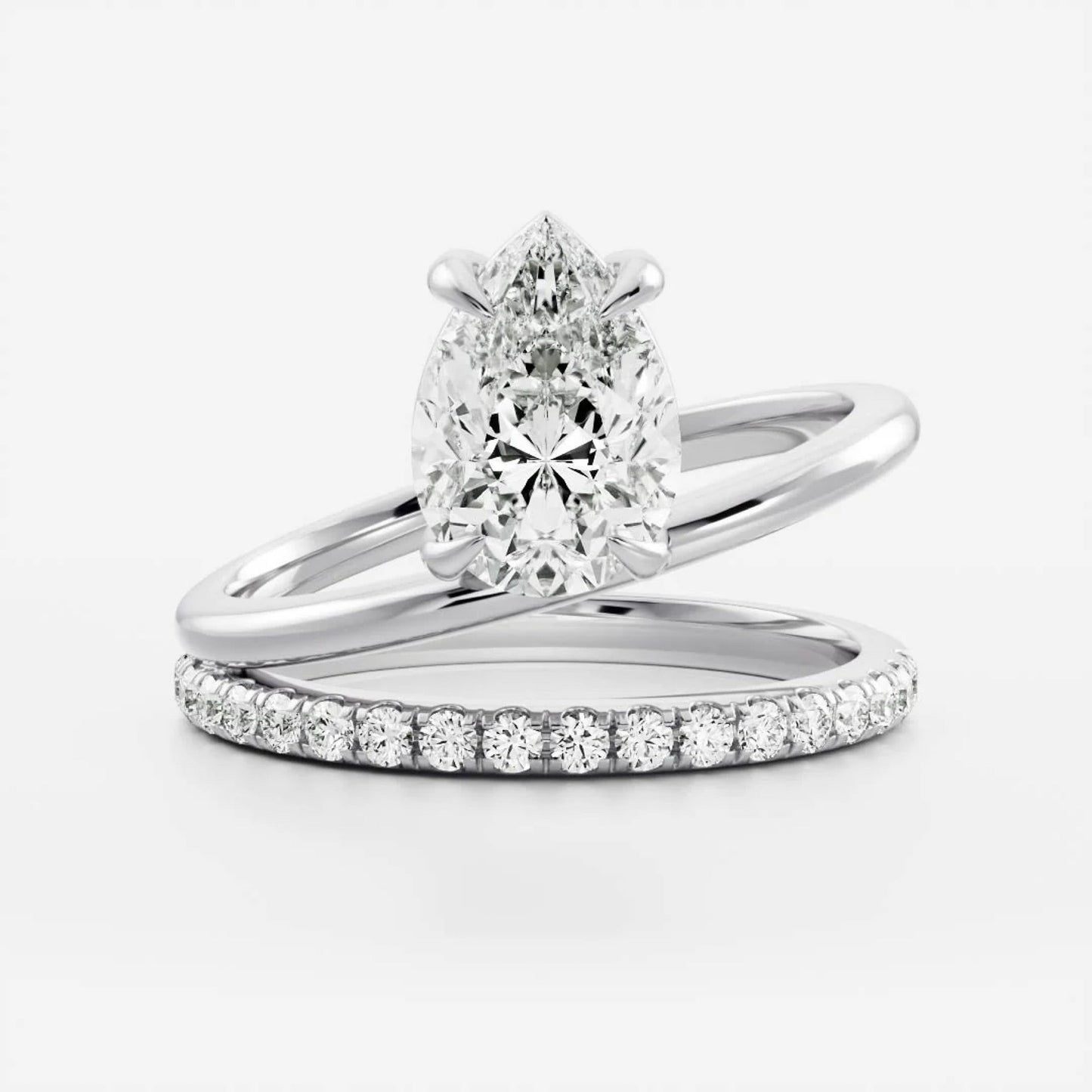 1.0-3.5 CT Pear Lab Grown Diamond Double Band Engagement Ring
