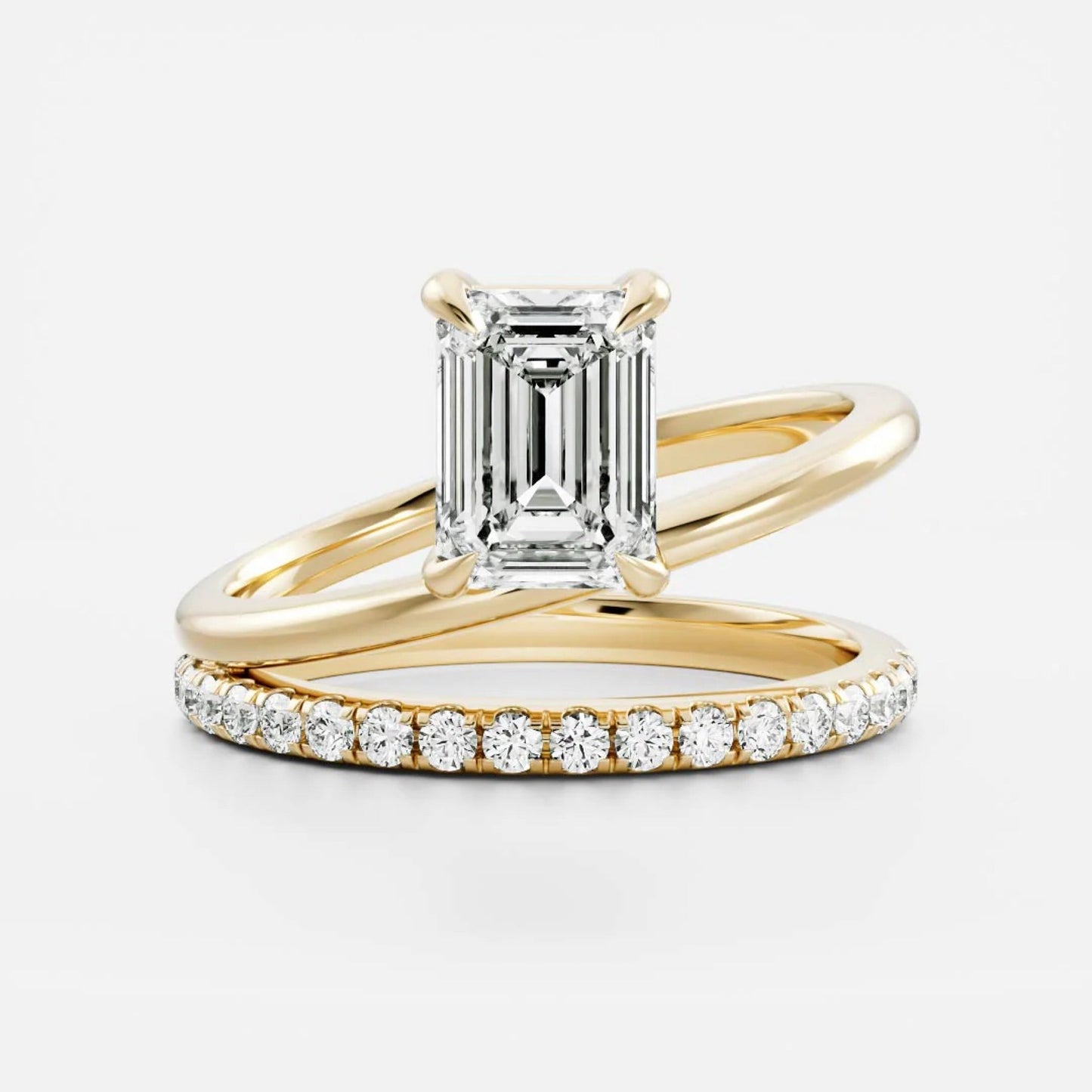 1.0-3.5 CT Emerald Lab Grown Diamond Double Band Engagement Ring
