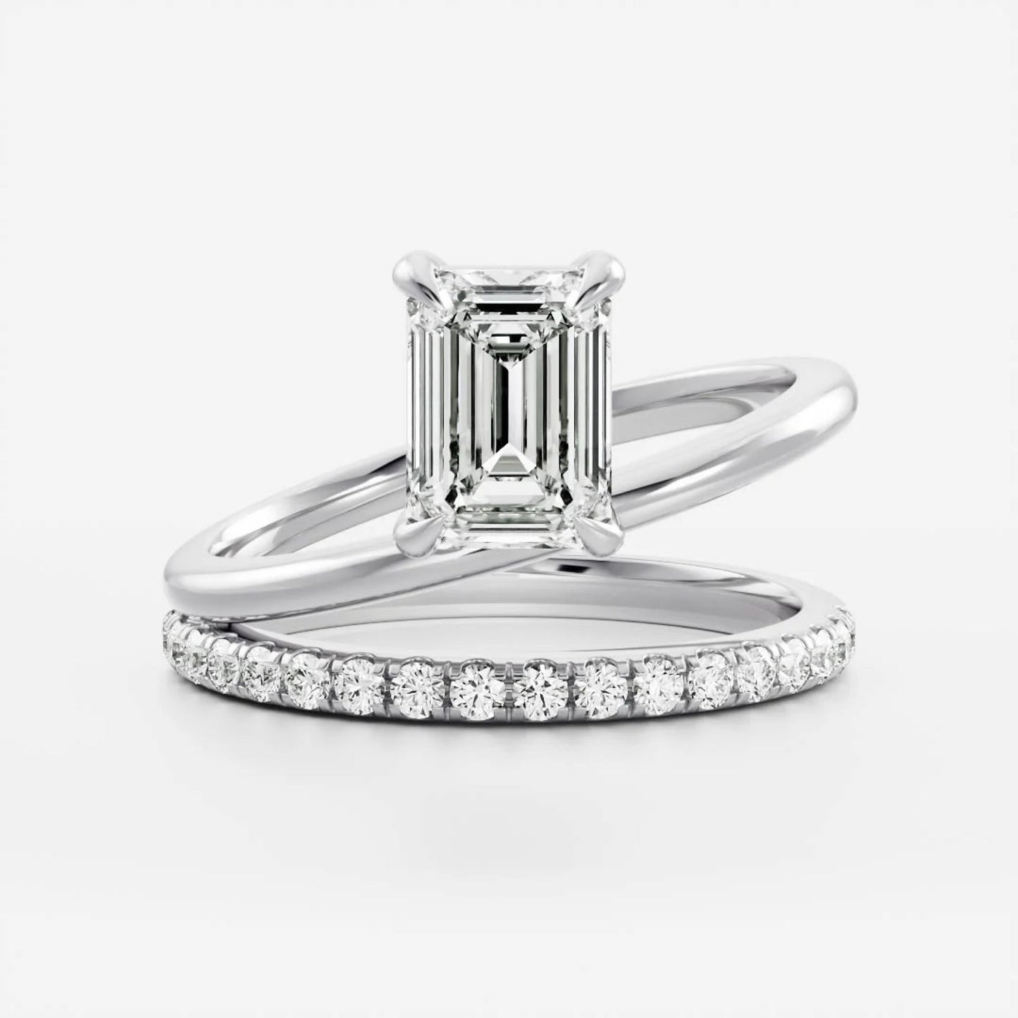 1.0-3.5 CT Emerald Lab Grown Diamond Double Band Engagement Ring
