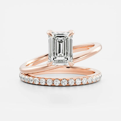 1.0-3.5 CT Emerald Lab Grown Diamond Double Band Engagement Ring