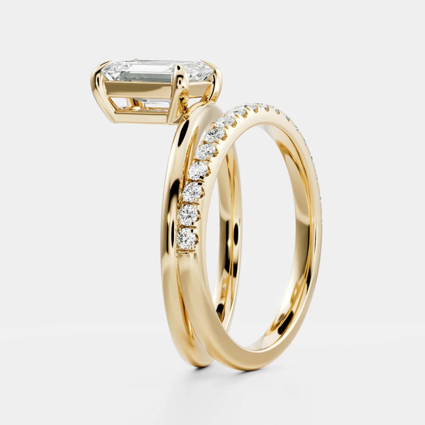 1.0-3.5 CT Emerald Lab Grown Diamond Double Band Engagement Ring
