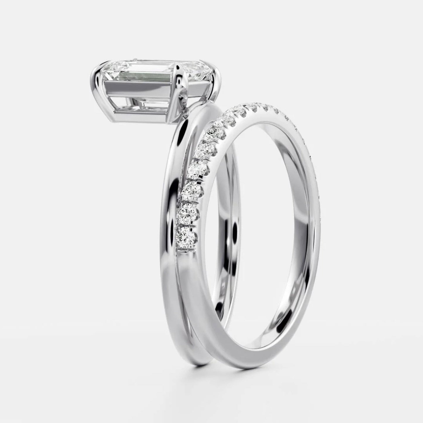 1.0-3.5 CT Emerald Lab Grown Diamond Double Band Engagement Ring
