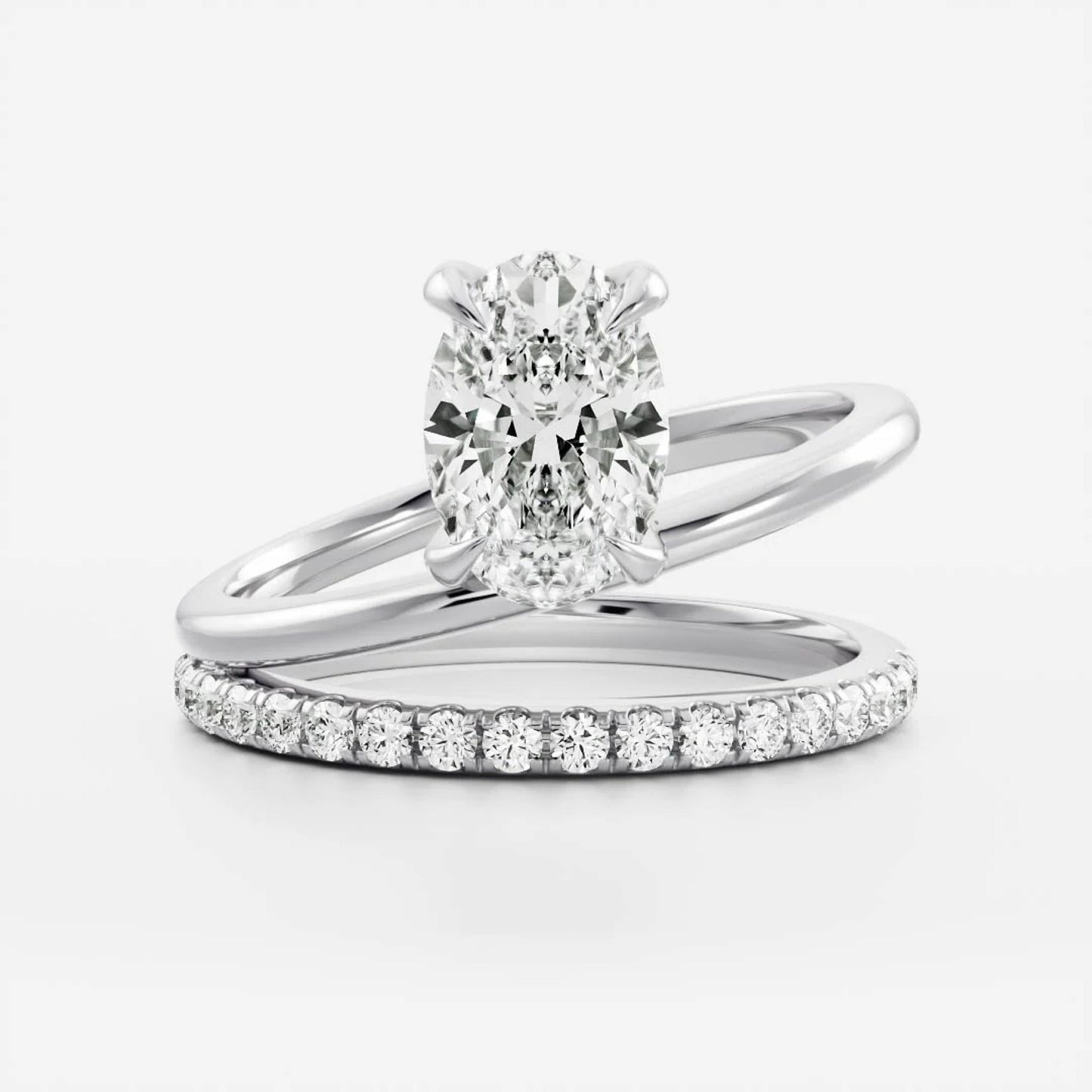 1.0-3.5 CT Oval Lab Grown Diamond Double Band Engagement Ring