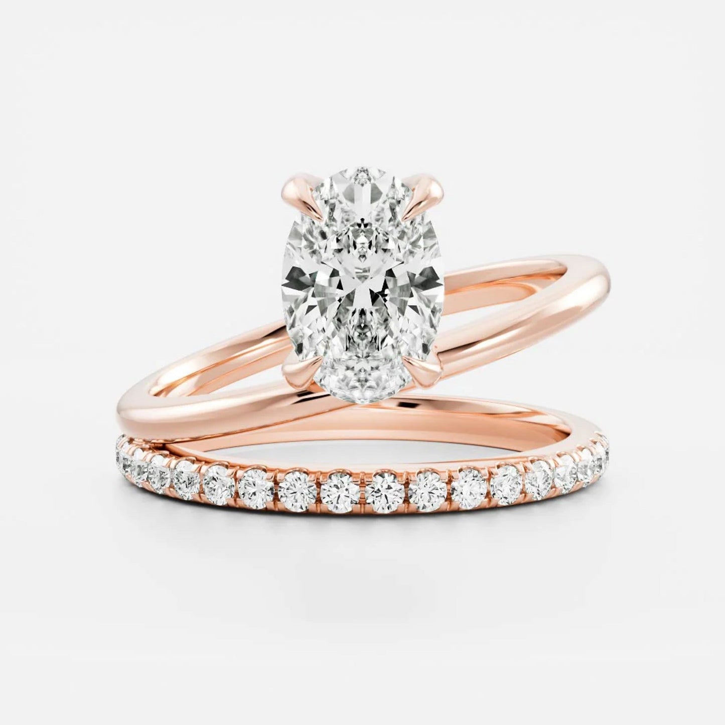 1.0-3.5 CT Oval Lab Grown Diamond Double Band Engagement Ring