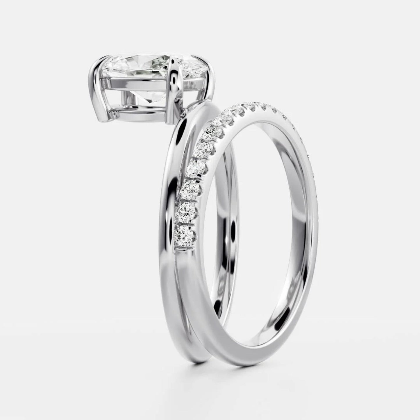 1.0-3.5 CT Oval Lab Grown Diamond Double Band Engagement Ring