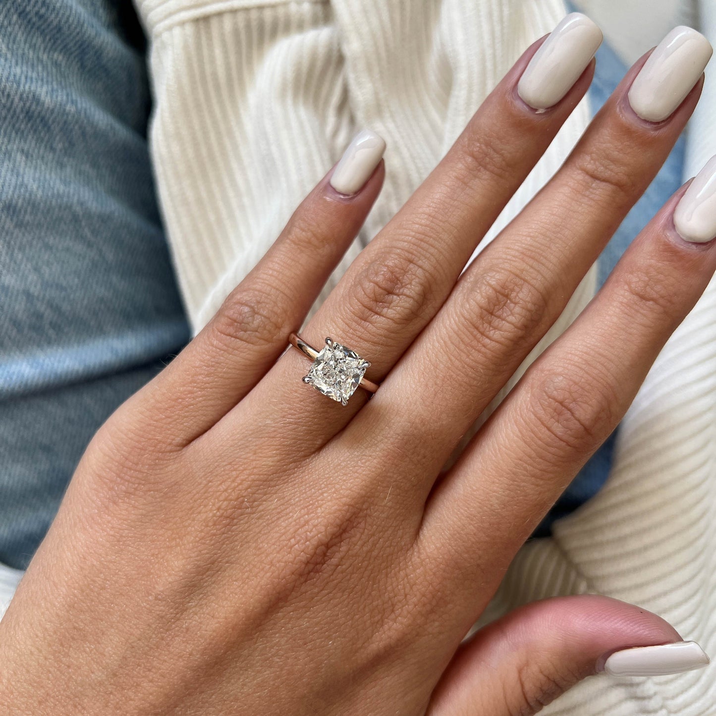 1.0-3.0 CT Cushion Lab Grown Diamond Solitaire Setting Engagement Ring