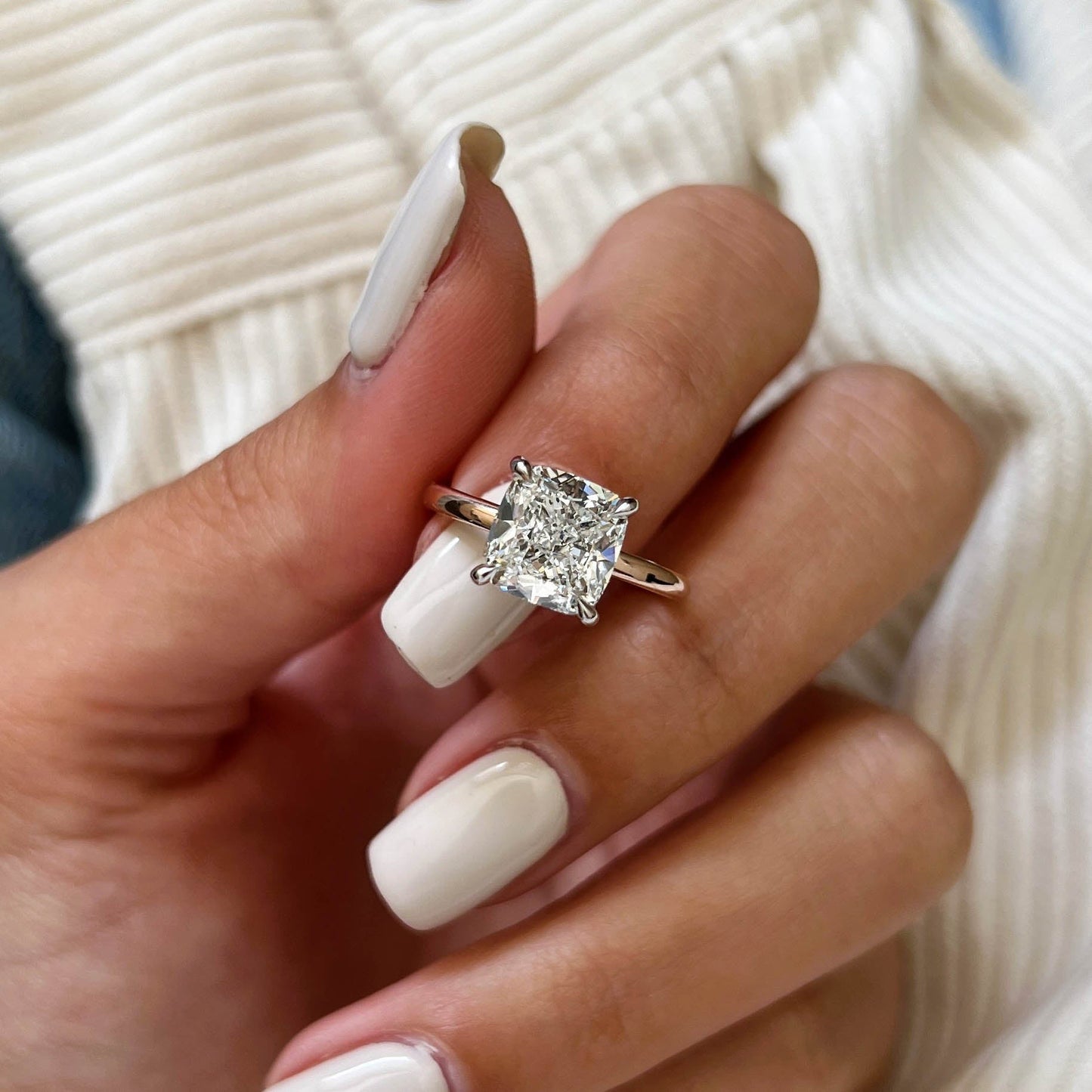 1.0-3.0 CT Cushion Lab Grown Diamond Solitaire Setting Engagement Ring