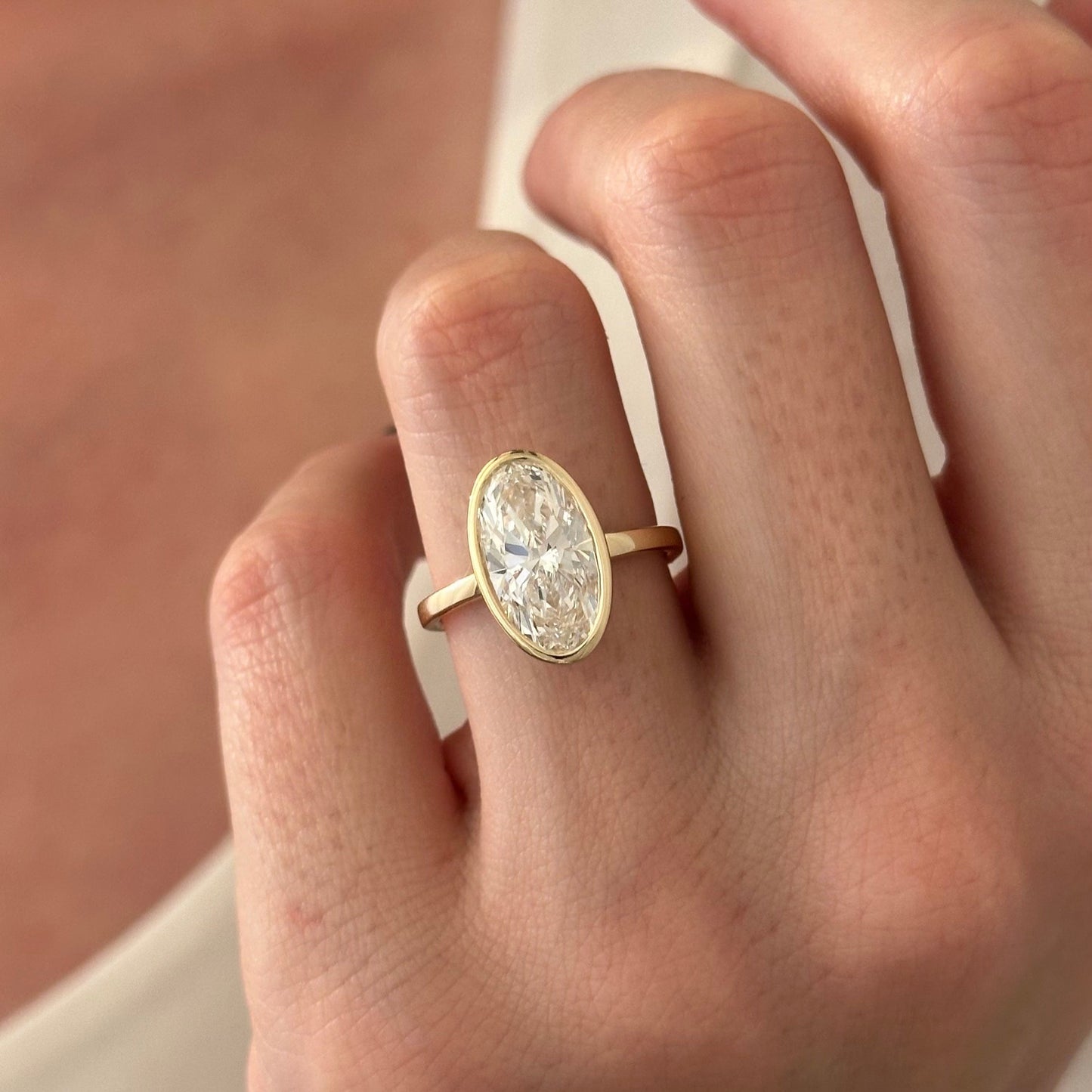 1.0-3.0 CT Oval cut Lab Grown Diamond bezel Engagement Ring