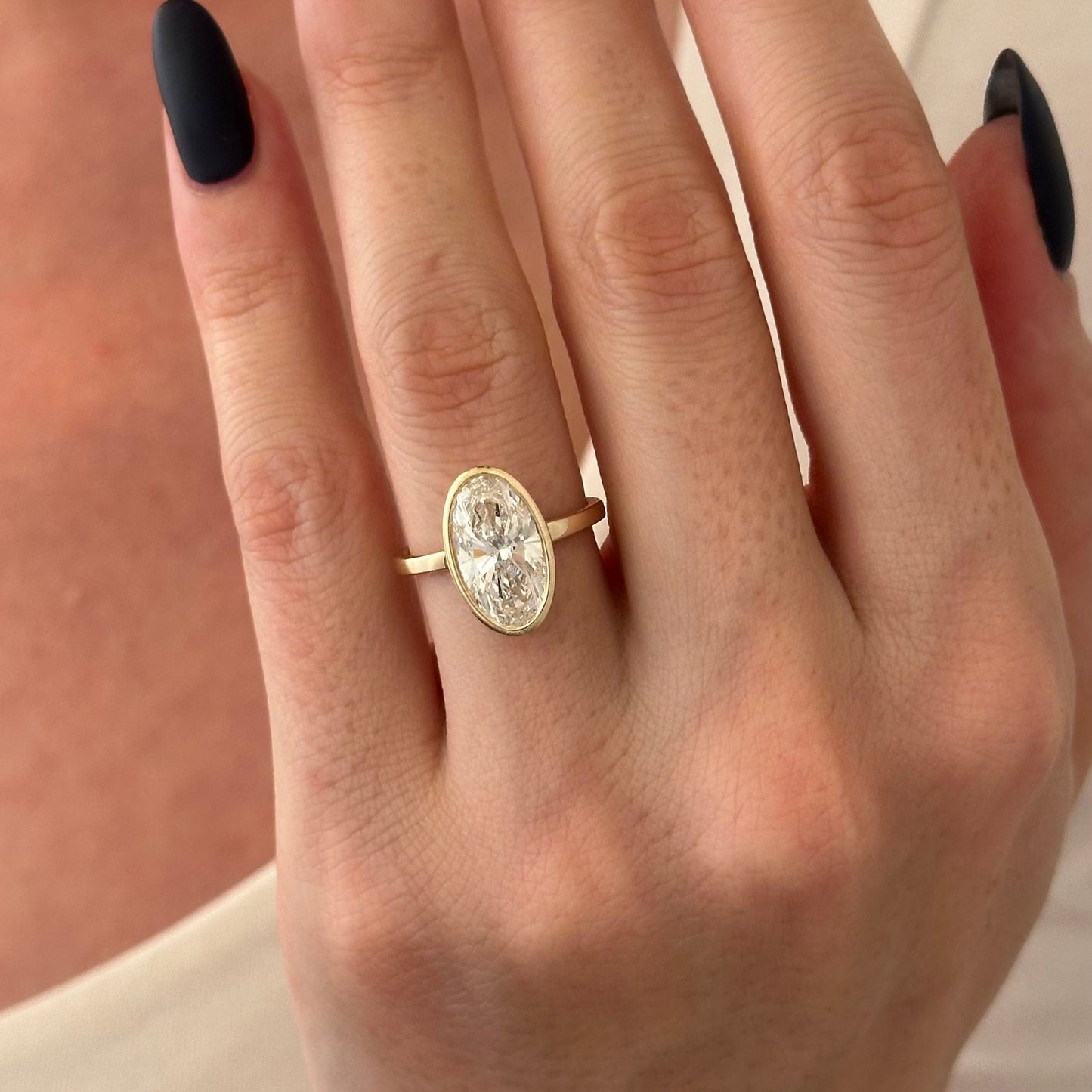 1.0-3.0 CT Oval cut Lab Grown Diamond bezel Engagement Ring