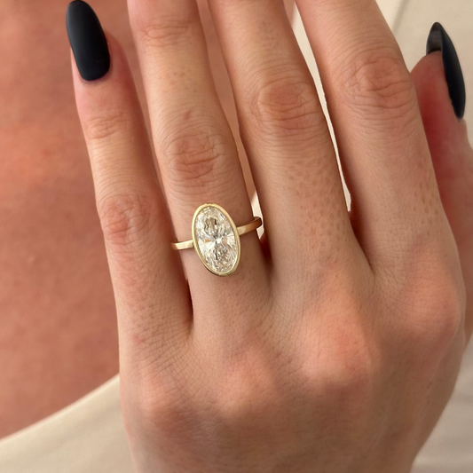 1.0-3.0 CT Oval cut Lab Grown Diamond bezel Engagement Ring