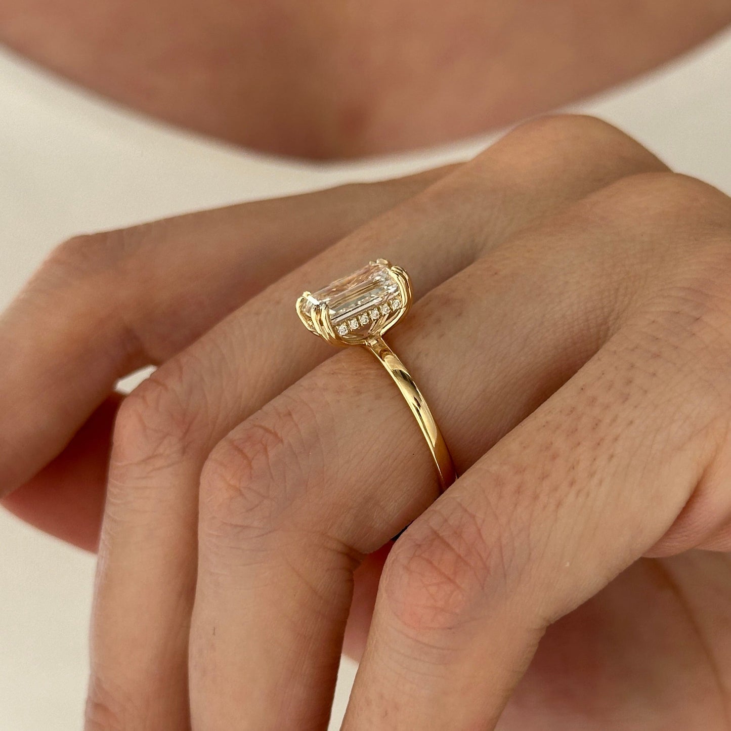 1.0-3.0 CT Emerald Lab Grown Diamond Hidden Halo Engagement Ring