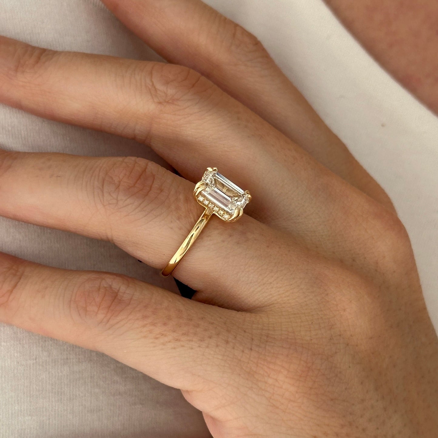 1.0-3.0 CT Emerald Lab Grown Diamond Hidden Halo Engagement Ring