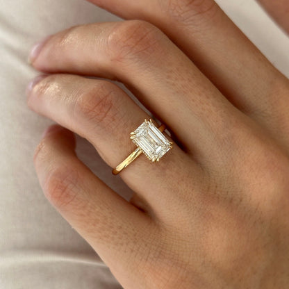 1.0-3.0 CT Emerald Lab Grown Diamond Hidden Halo Engagement Ring