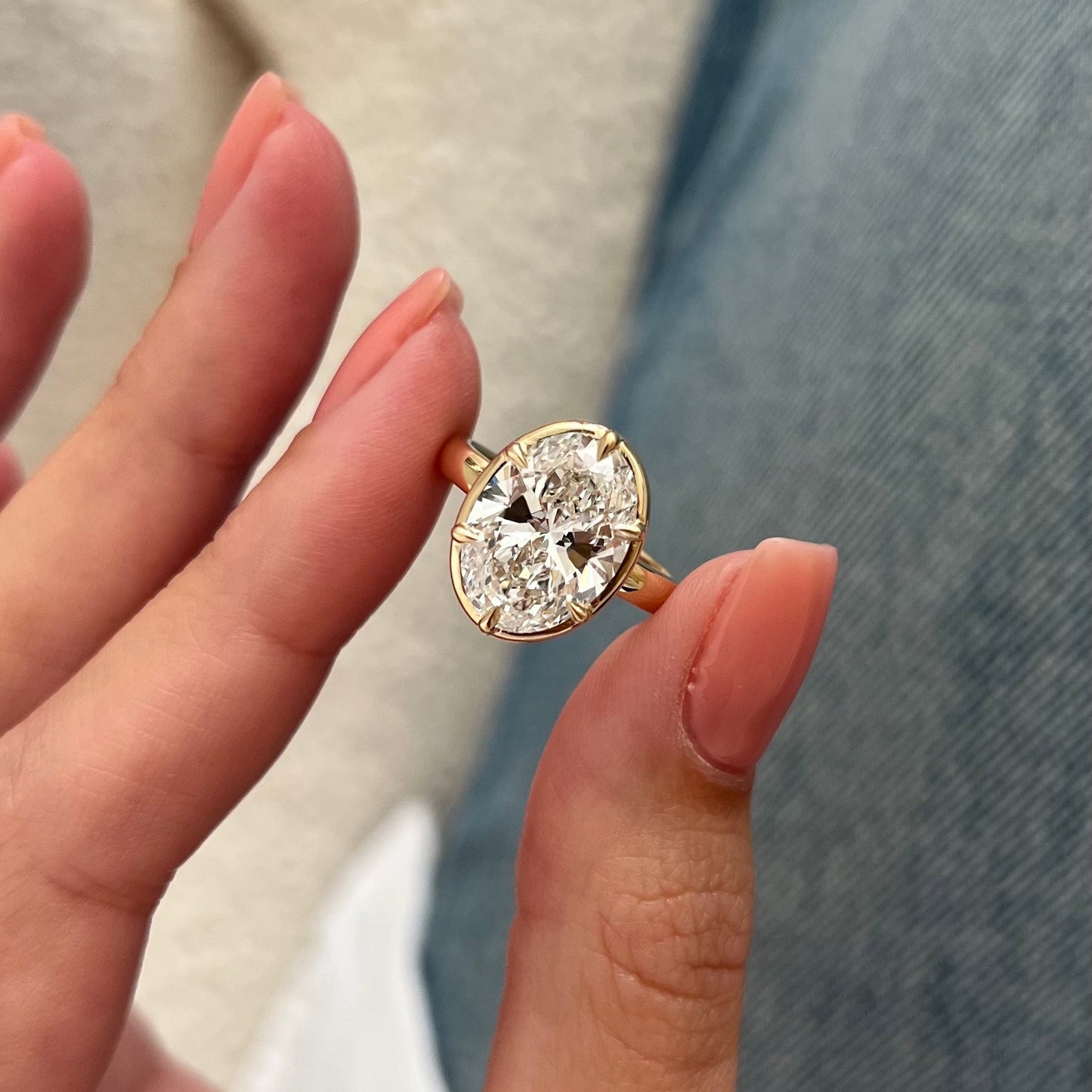 3.0-5.0 CT Oval cut Lab Grown Diamond bezel prong Engagement Ring