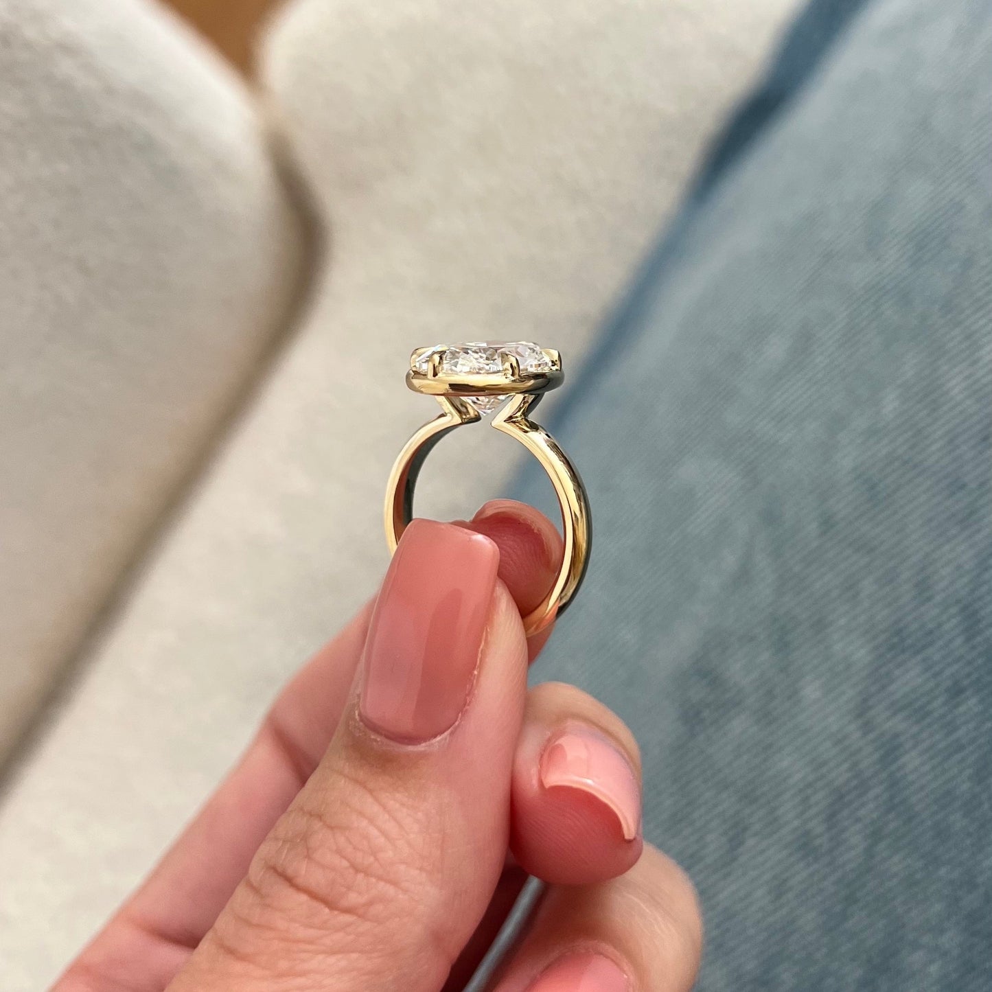 3.0-5.0 CT Oval cut Lab Grown Diamond bezel prong Engagement Ring