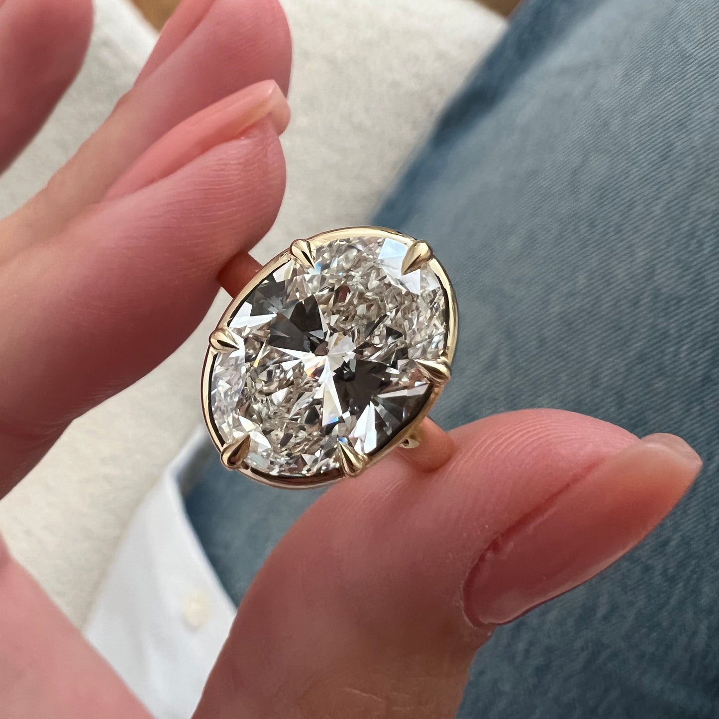 3.0-5.0 CT Oval cut Lab Grown Diamond bezel prong Engagement Ring