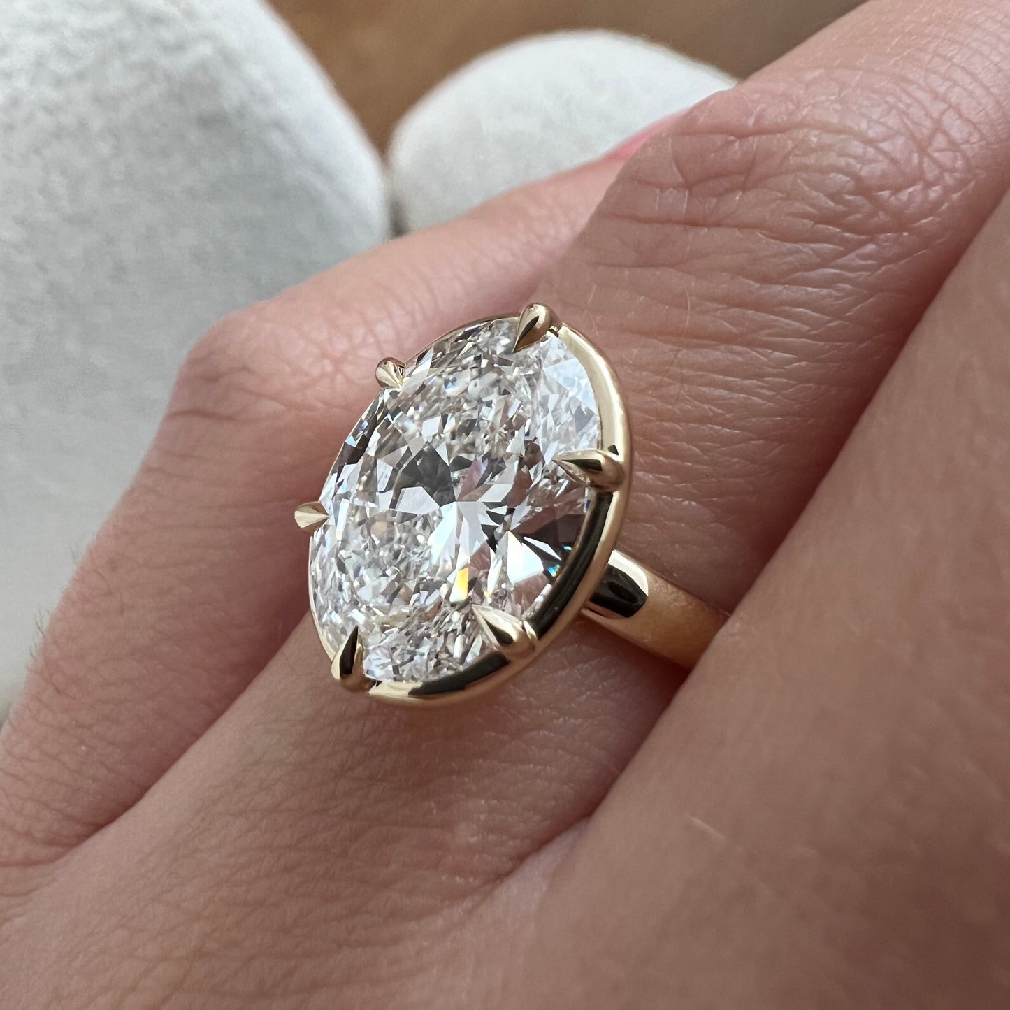 3.0-5.0 CT Oval cut Lab Grown Diamond bezel prong Engagement Ring