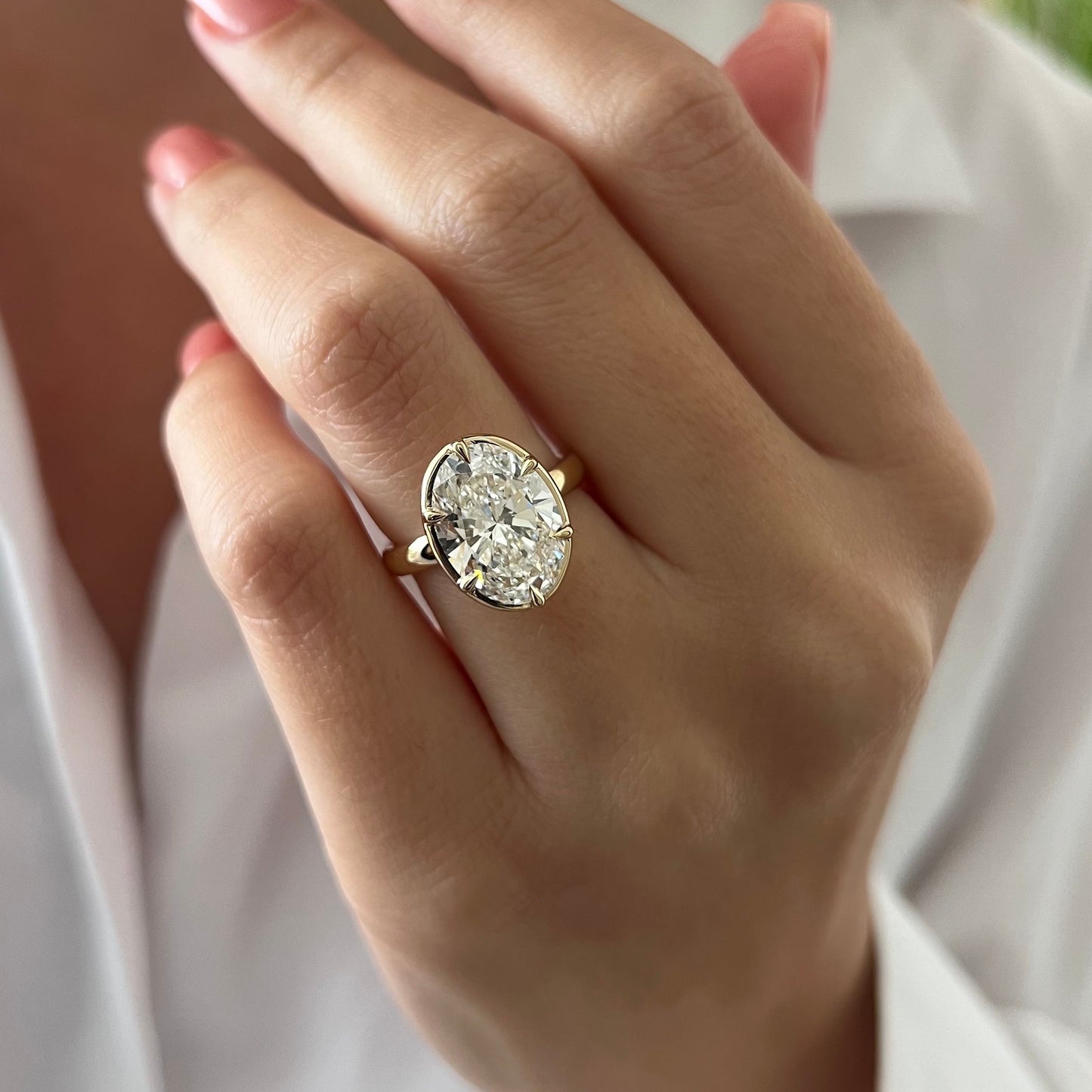 3.0-5.0 CT Oval cut Lab Grown Diamond bezel prong Engagement Ring