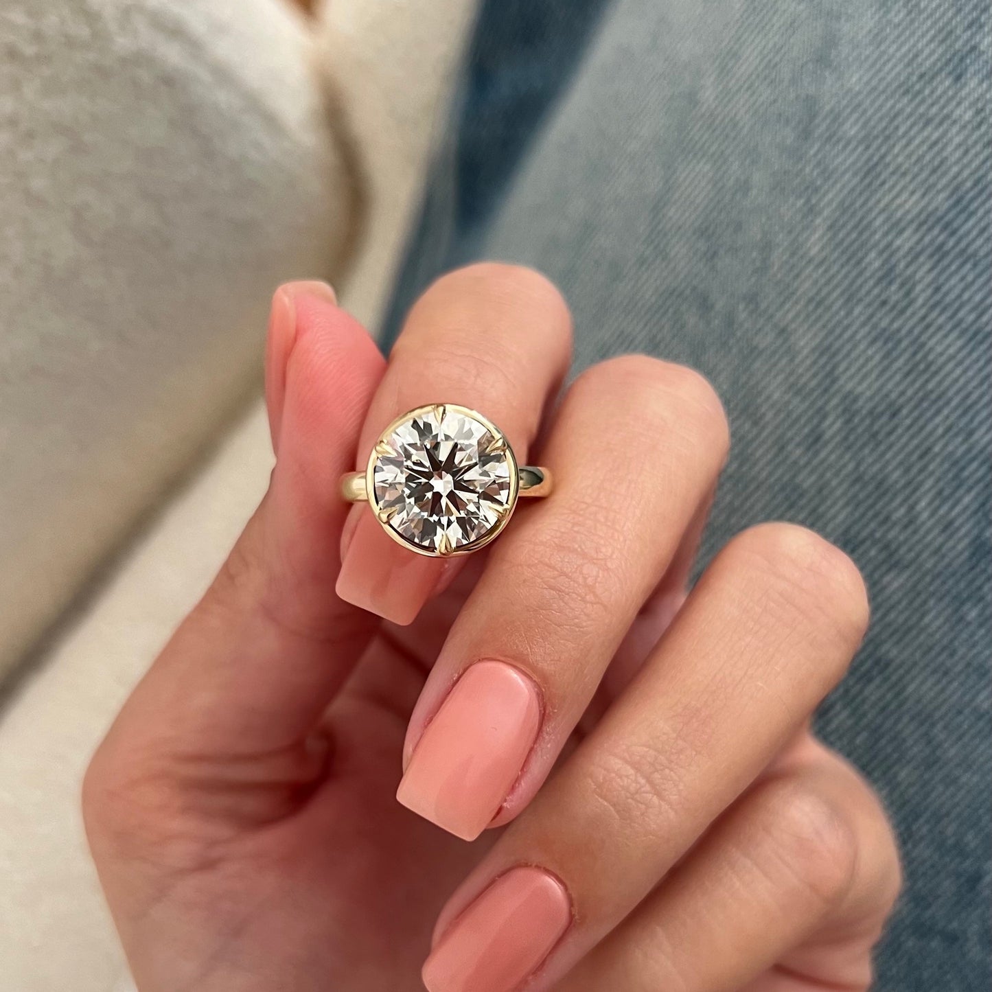 1.0-3.0 CT Round Cut Lab Grown Diamond bezel prong design Engagement Ring