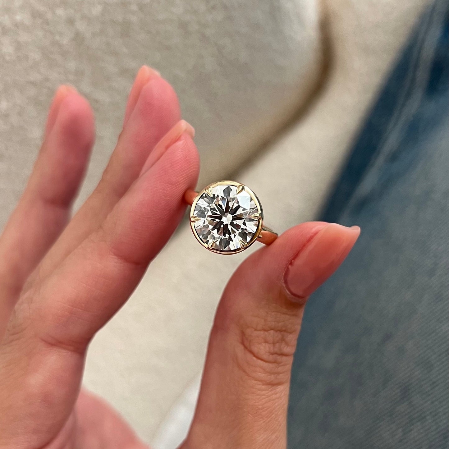 1.0-3.0 CT Round Cut Lab Grown Diamond bezel prong design Engagement Ring