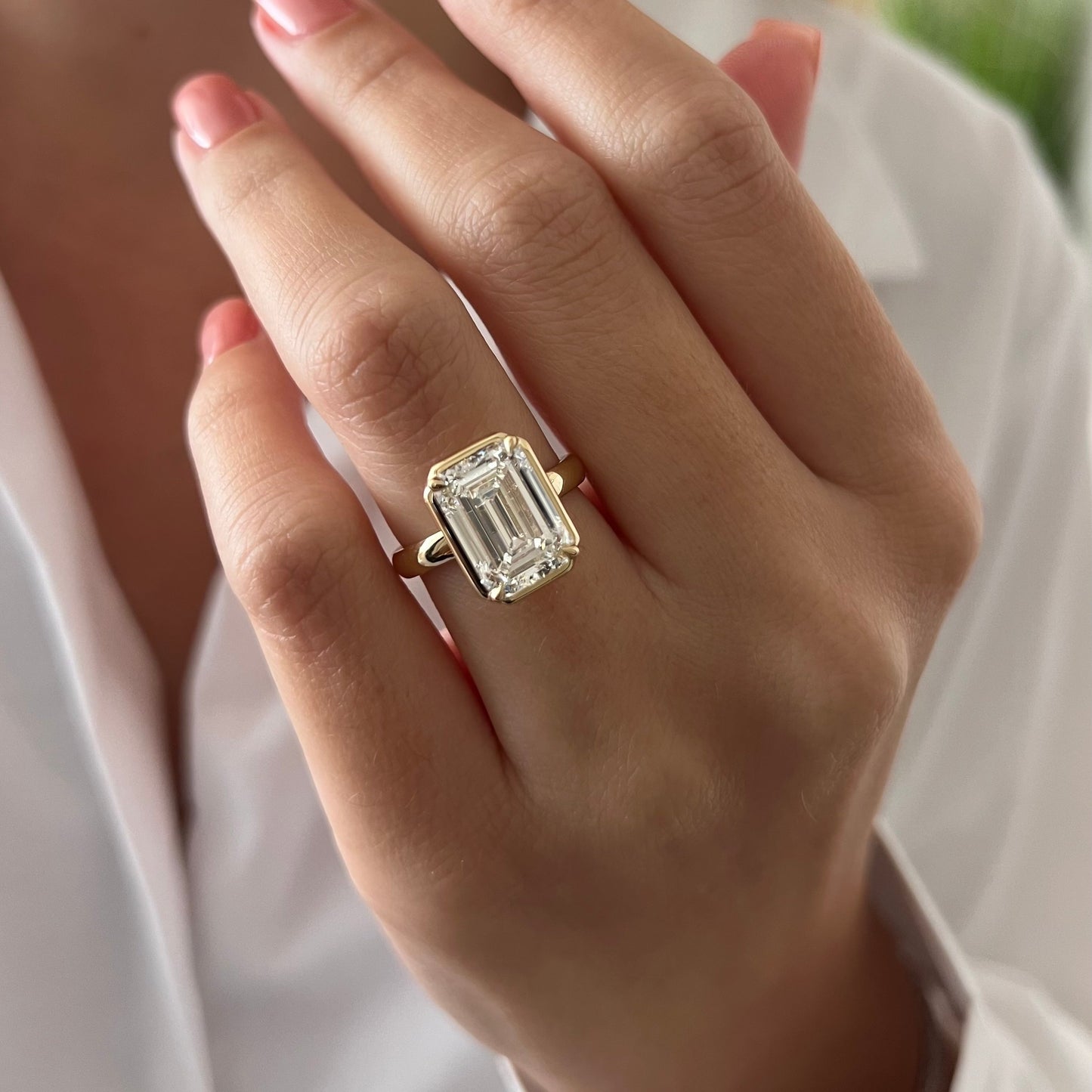 3.0-5.0 CT Emerald cut Lab Grown Diamond solitaire Engagement Ring