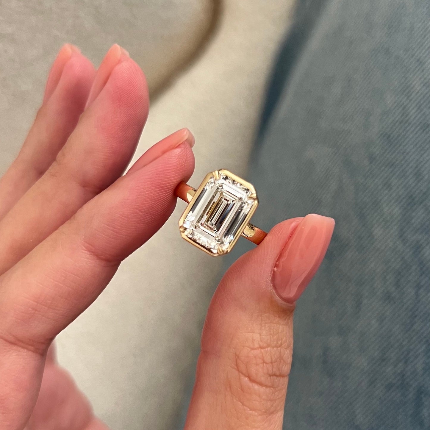 3.0-5.0 CT Emerald cut Lab Grown Diamond solitaire Engagement Ring