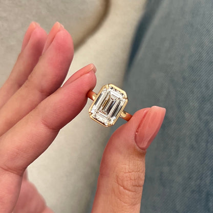 3.0-5.0 CT Emerald cut Lab Grown Diamond solitaire Engagement Ring