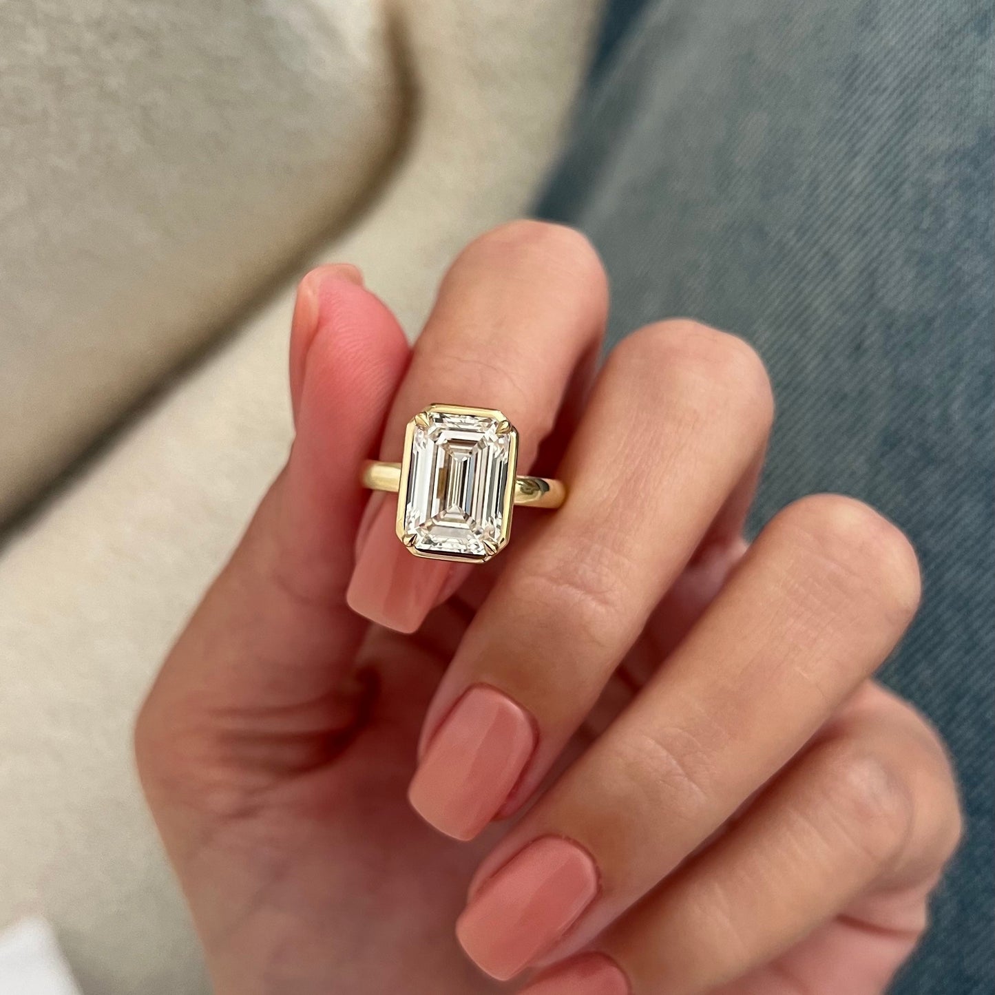3.0-5.0 CT Emerald cut Lab Grown Diamond solitaire Engagement Ring