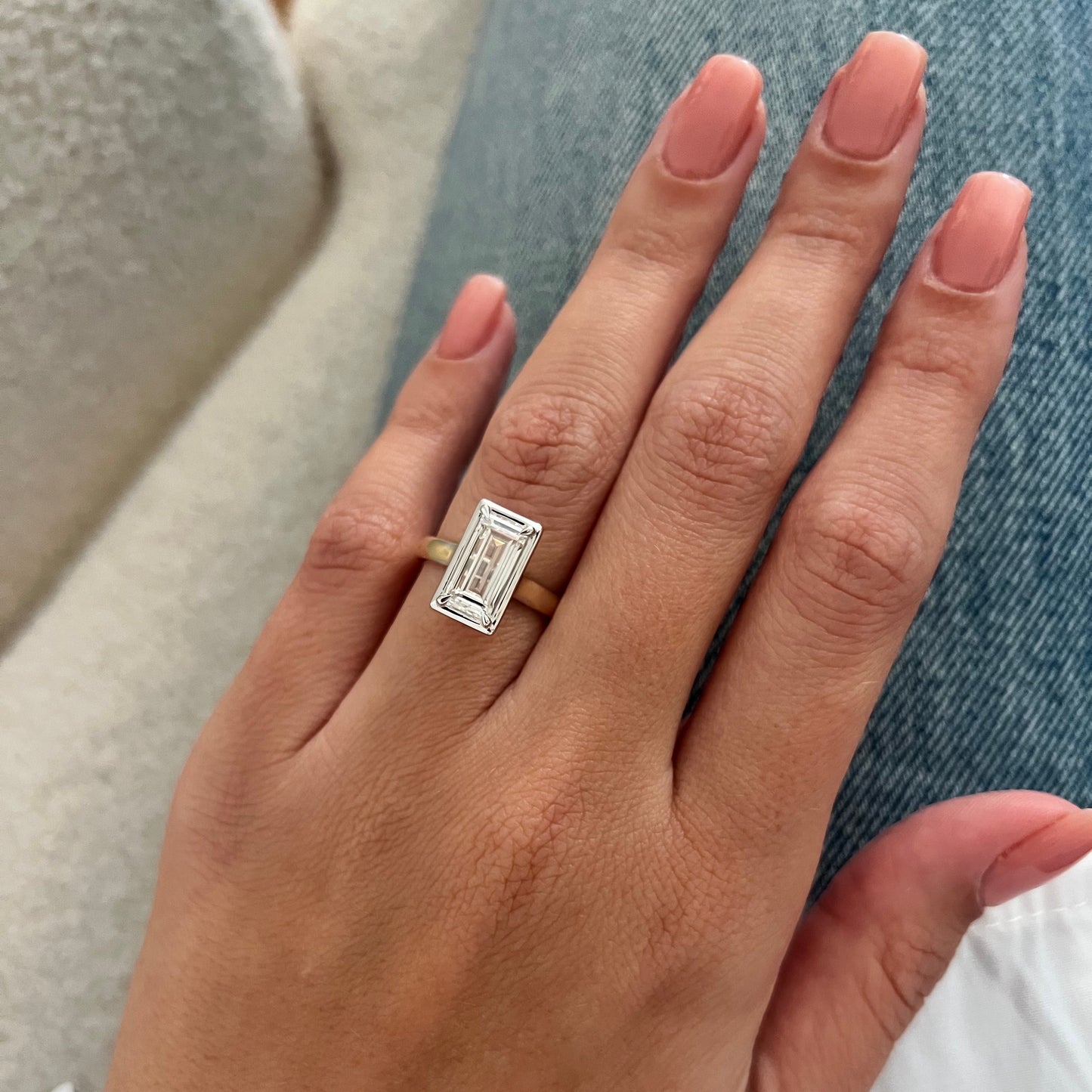 1.0-3.0 CT Emerald  Lab Grown Diamond Bezel Engagement Ring