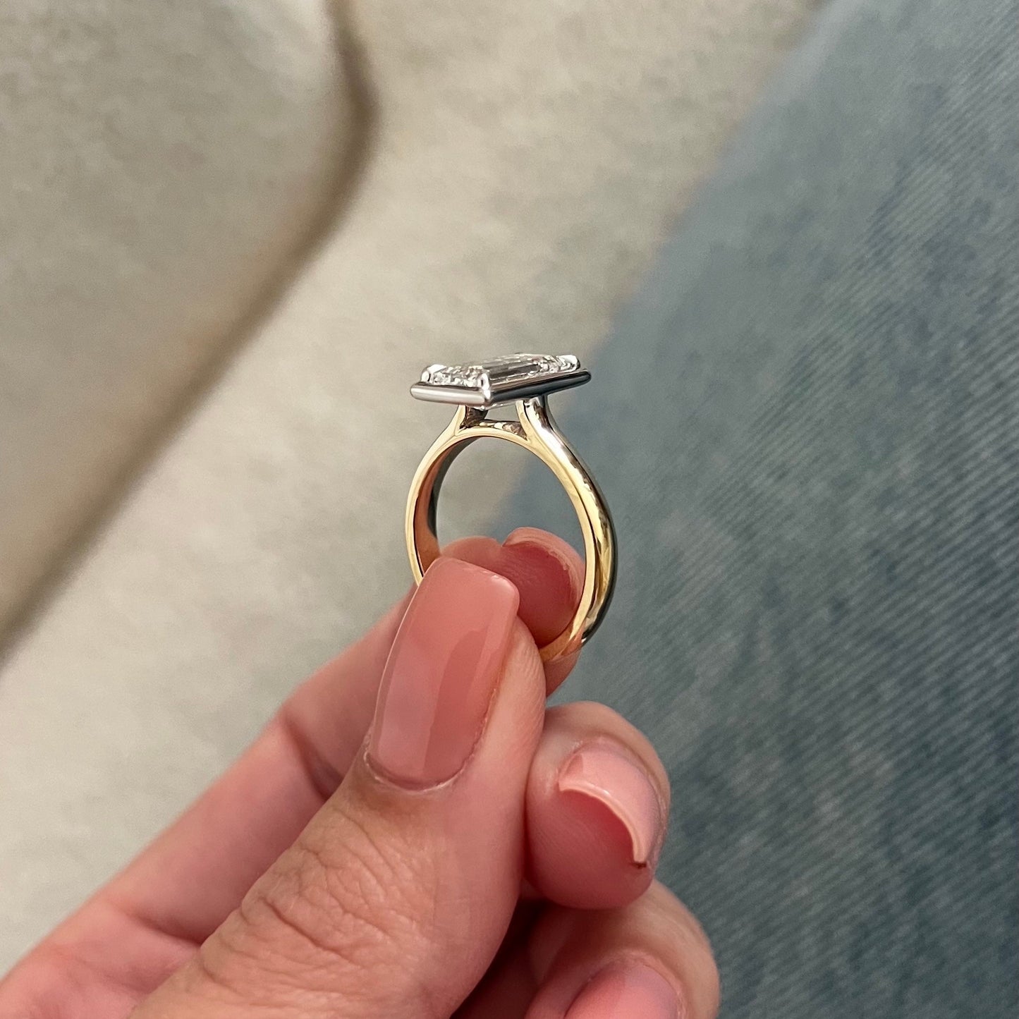 1.0-3.0 CT Emerald  Lab Grown Diamond Bezel Engagement Ring