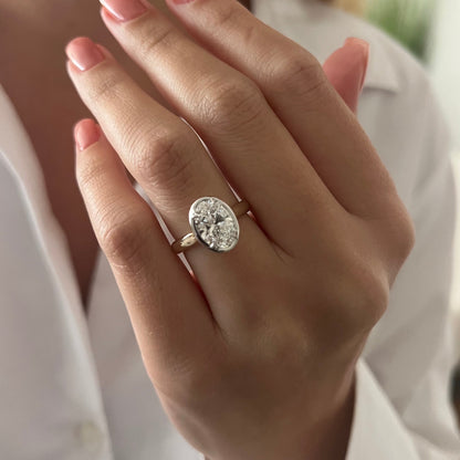 1.0-3.0 CT Oval cut Lab Grown Diamond bezel Engagement Ring