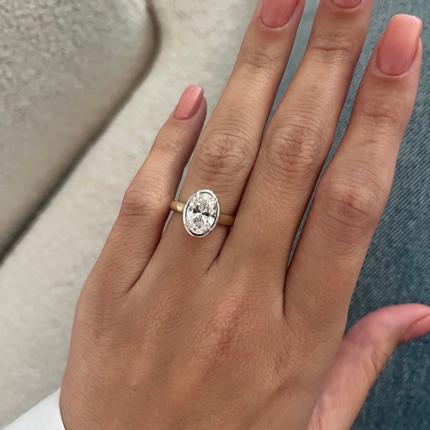 1.0-3.0 CT Oval cut Lab Grown Diamond bezel Engagement Ring