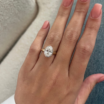1.0-3.0 CT Oval cut Lab Grown Diamond bezel Engagement Ring