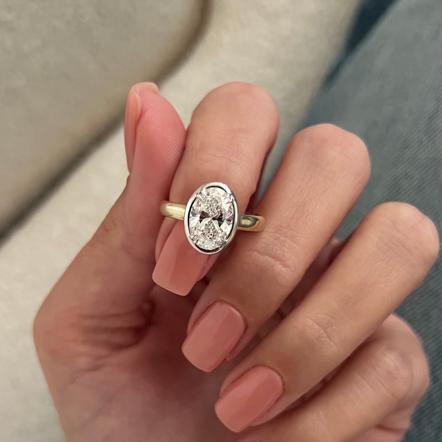 1.0-3.0 CT Oval cut Lab Grown Diamond bezel Engagement Ring